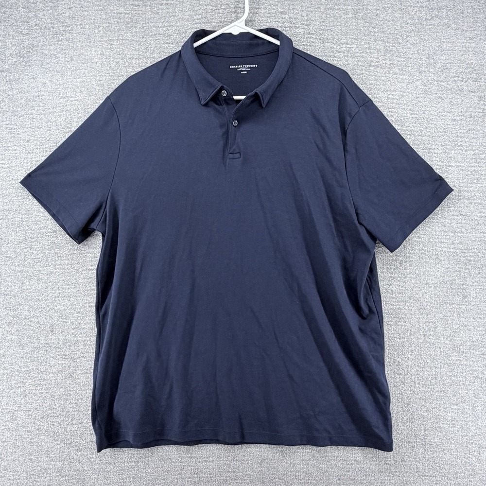 Charles Tyrwhitt Golf Polo Shirt Men Size Large Blue Short Sleeve Cotton Casual